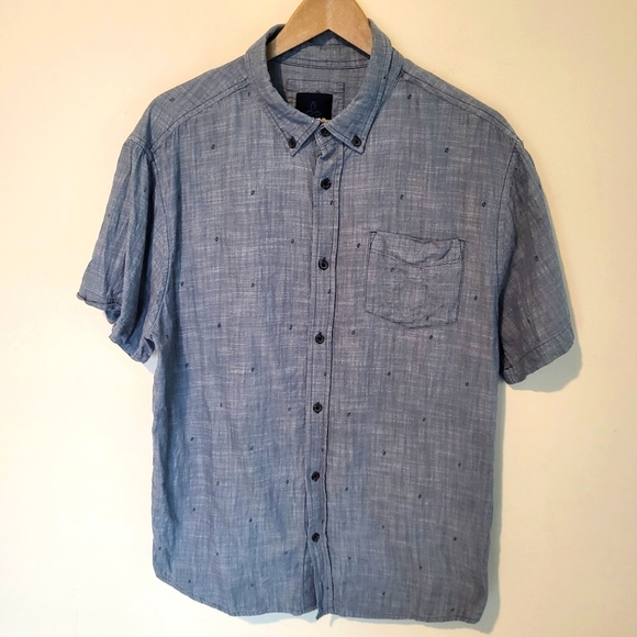 Prana Other - Prana Shoet Sleece Button Down Blue Woven Cotton Chambray Shirt Size Large